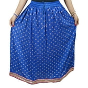 Mogul Women's Long Skirt A-Line Blue Bohemain Style Rayon Skirts