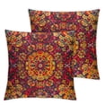 thumbnail image 2 of Acheng  Mandala Pillow Cushion Cover, Tribal Motifs Details Floral Wisdom Eastern Oriental Illustration, Decorative Square Accent Pillow Case, 2Pcs, Vermilion Apricot Maroon White, 2 of 6