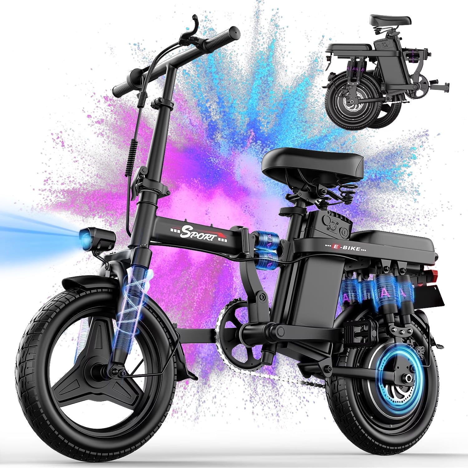 Pikabike Foldable Electric Bike for Adults, 14" Tires, 750W Peak Motor, 48V 15Ah Removable Battery, UL2849 Certified Lightweight Foldable E-Bike