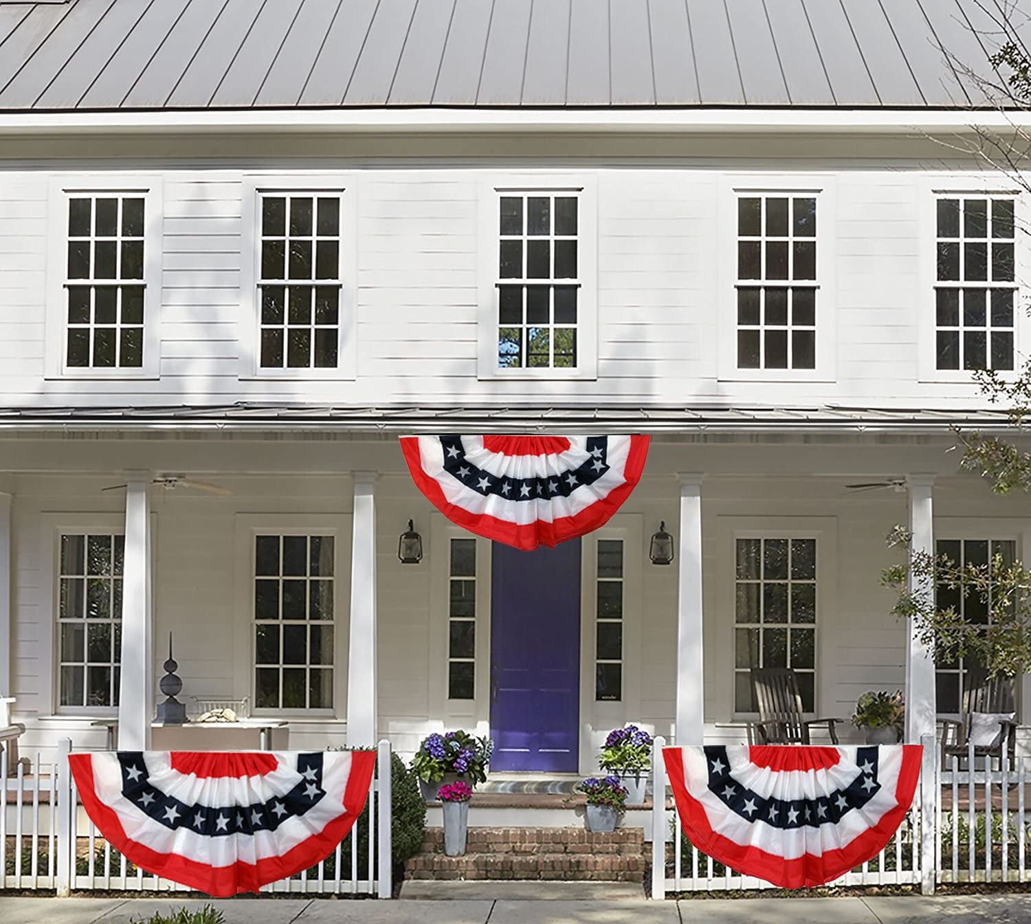 Patriotic Bunting Banner American Flag - 3' x 6' Pleated Fan Flag, 4th of July, USA, Red White Blue, President's Day, Memorial Day