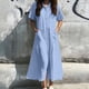 thumbnail image 2 of Vestido camisero largo con bolsillos y manga corta liso para mujer, poliéster spandex, estilo informal similar al lino, tallas S-XXXXXL, 2 of 5