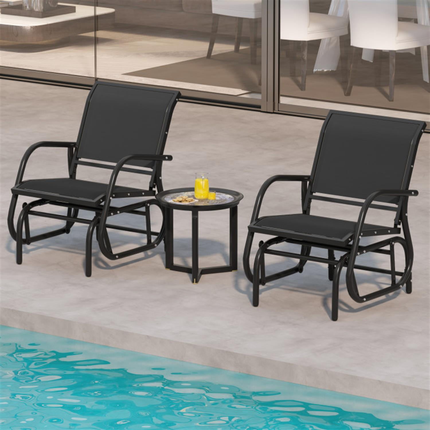 Demi Bonn Outdoor Single Swing Glider Rocking Chair with Armrest, Outdoor Glider Chairs for Porch, Balcony, Poolside, Black