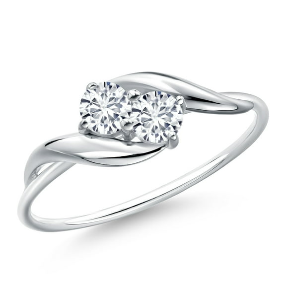 Gem Stone King 10K White Gold White Lab Grown Diamond 2-Stone Engagement Ring for Women | 0.34 Cttw | Round 3.5MM | Wedding Anniversary Promise Gold Ring | DEF Color | VVS-VS Clarity (Size 9)