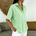 thumbnail image 6 of Stamzod Striped Tops for Women Trendy Fashion V-Neck Short Sleeve T-Shirts Plus Size Dressy Casual Blouses Green C M, 6 of 7