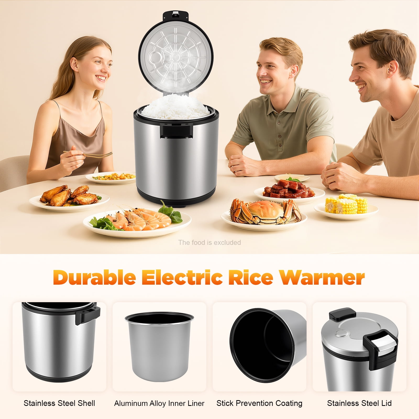 ChicHomey 6Gal  Electric Rice Warmer,2-Temp Settings,Heavy Duty Soup Cooker Stainless Steel,for Family/Commercial Restaurant