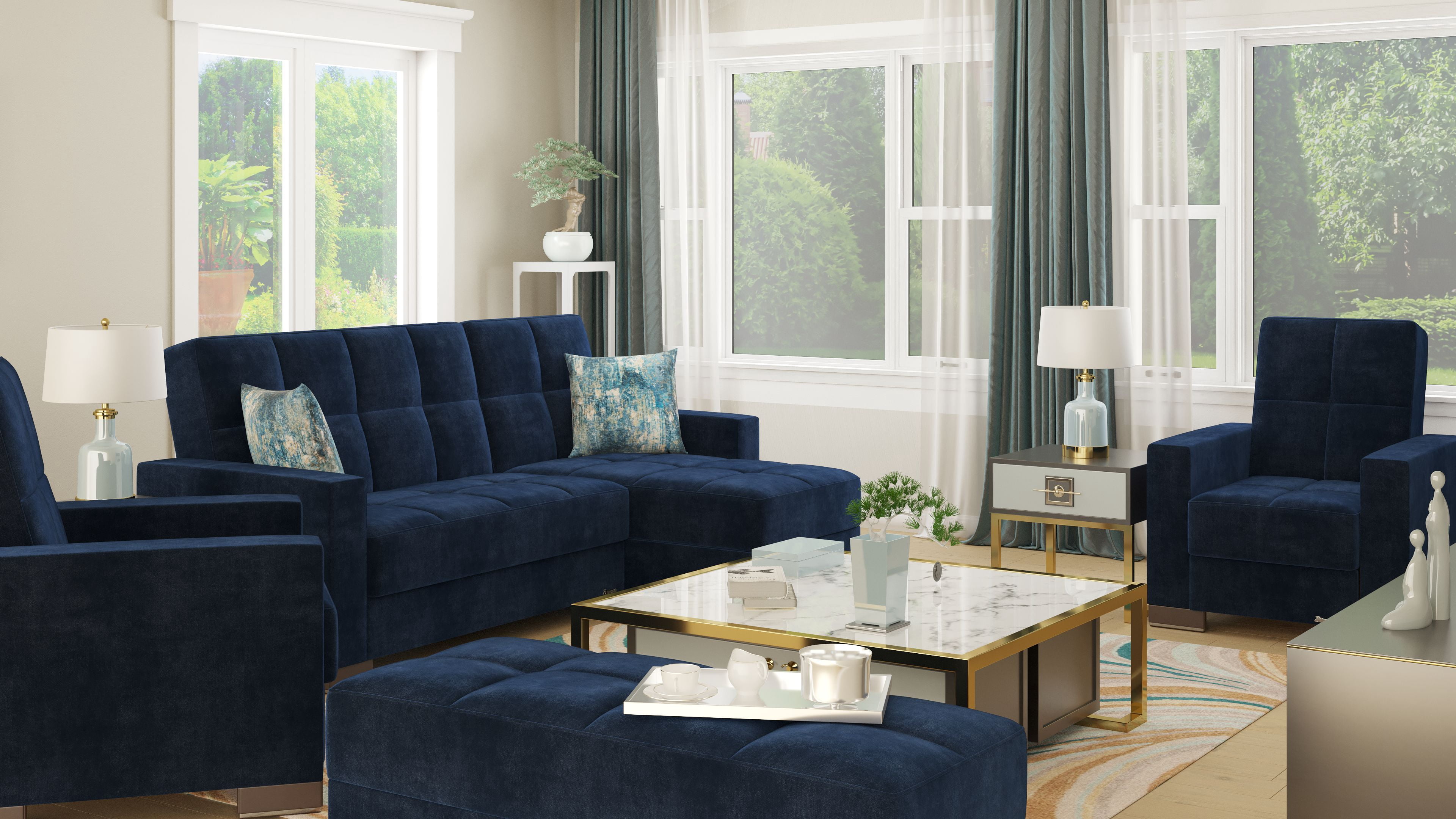 Ottomanson Origins Upholstered Storage Ottoman, Blue