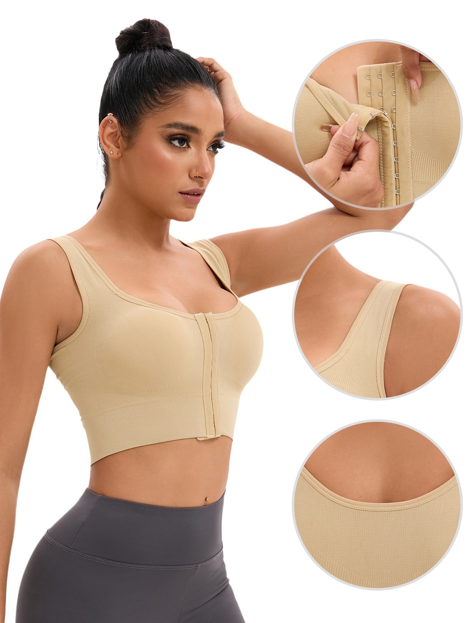 DARING DIVA Full Support Sports Bras Workout Wirefree Comfortable Bra M Beige
