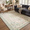 thumbnail image 2 of 2x3 Area Rug Non Slip Backing Low Pile, Machine Washable Indoor Rug for Entryway, Front Door, Bathroom, Floral Vines Print Pattern Light Weight Floor Mat, Cream Sage, 2 of 5