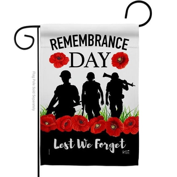 Angeleno Heritage G135385-BO 13 x 18.5 in. Lest We Forget Garden Flag with Armed Forces Veterans Day Double-Sided Decorative Vertical House Decoration Banner Yard Gift