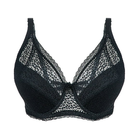 JSGEK Underwire Comfort Breathable Push up Plunge Lightly Lined Bra for Women Trendy Fashion Plus Size Lace Bra Black 3X-Large Bra for Ladies