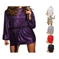 thumbnail image 3 of Robe de Soirée à Paillettes pour Femmes, Scintillante, Manches Longues, Col, Courte, Robe Cocktail avec Ceinture, 3 of 3