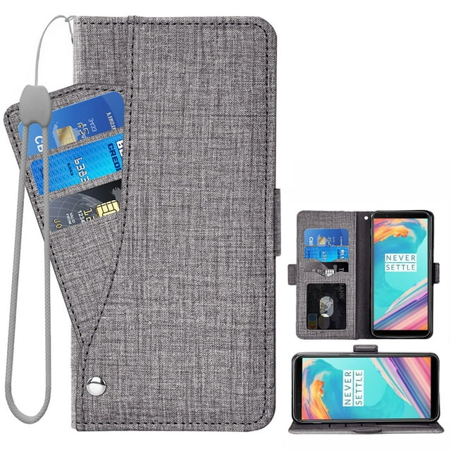 OnePlus 5T Case, iCoverCase Genuine Leather Wallet Case Slim Fit Folio Book Design with Stand and Card Slots Flip Case Cover for OnePlus 5T (Gray)