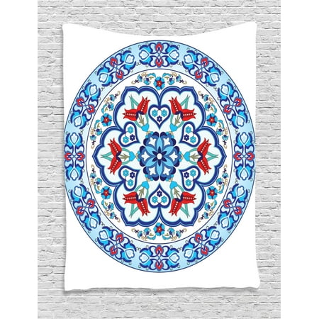 - Antique Decor Wall Hanging Tapestry, Ottoman Turkish Style Art With Tulip Period Ceramic Floral Art Elements European Touch Print, Bedroom Living Room Dorm Accessories, By Ambesonne