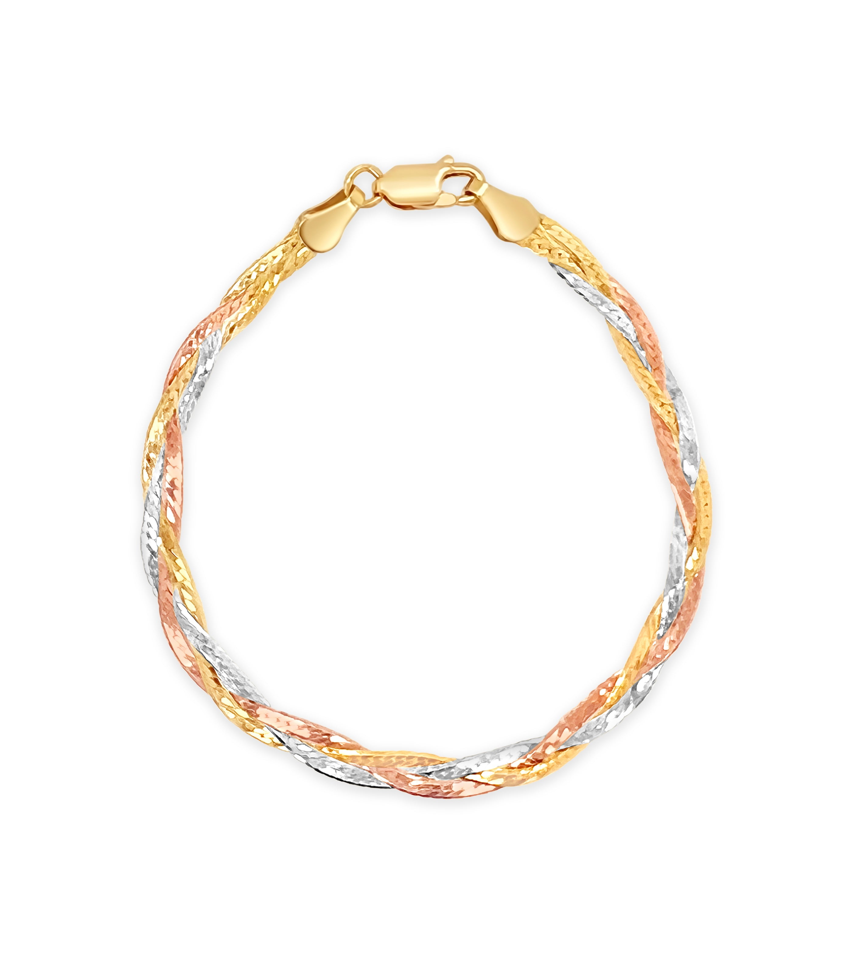Olive & Chain Tricolor Gold Flat Flexible Braided Herringbone Chain ...