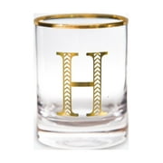 Qualia Glass Monogram Rim and Letter H Double Old Fashioned Glasses, Set Of 4
