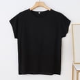 thumbnail image 2 of Womens Solid Color Cap Sleeve Blouses T-Shirt Casual Crew Neck Loose Fit Basic Shirts Tank Tops for Summer Black, 2 of 5