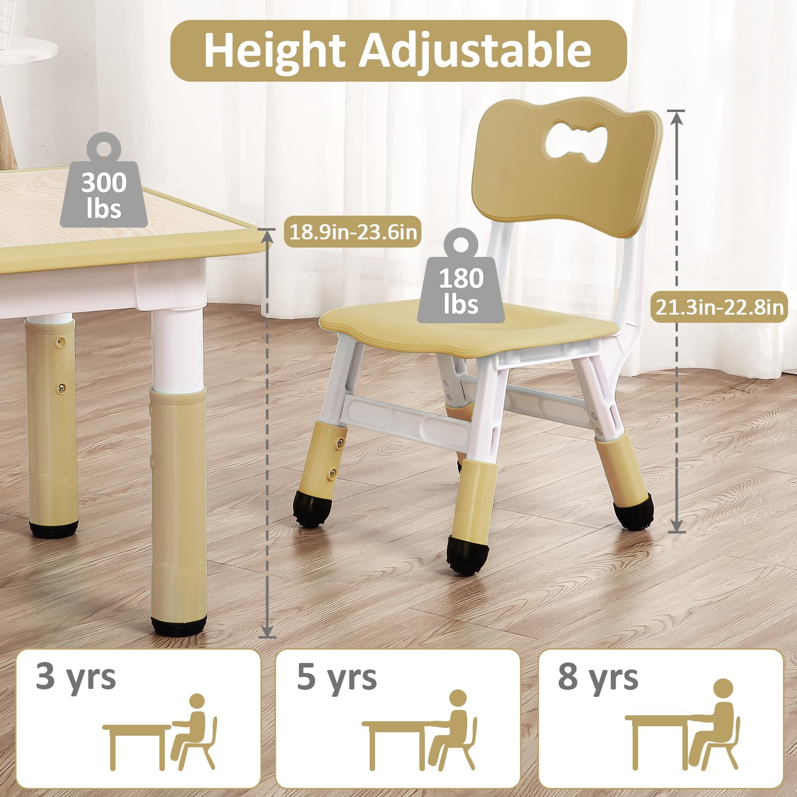 TROPOW Kids Table and Chairs,Height Adjustable Toddler Table and 4 Chair,Multi-Activity Table with Graffiti Desktop Non-Slip Legs for Ages 2-10,Children Activity Table for Daycare,Classroom,Home