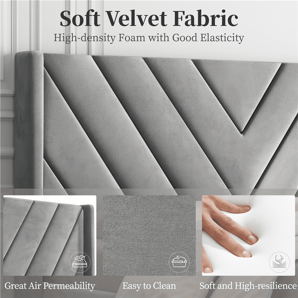 Fullfurnique Upholstered Platform Bed Frame with Wooden Slat Support, Full, Light Gray