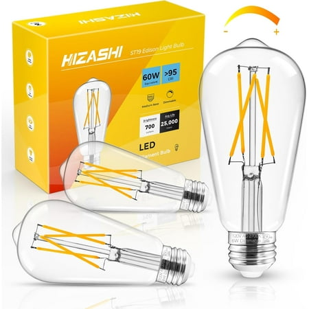 

EISHOW Bulbs Dimmable E26 LED Bulb 60 watt 2700K Soft Warm White ST19 Vintage Light Bulbs 95+CRI 700LM 6W Clear Glass Pack of 6