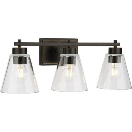 Better Homes and Gardens 22" Modern Dimmable 3-Light Bronze Medium Base Bulb Bathroom Light with Clear Glass Shade