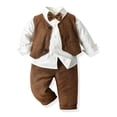 thumbnail image 3 of Zshosam Boys Gentleman Suits Toddler Kids Wedding Outfit Clothes 4 Pieces Dress Shirt + Pants + Vest Set with Bowtie(Brown,4-5 Years), 3 of 9