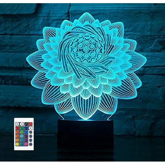YSITIANNA 3D New Lotus Flower lamp Night Light Remote Control Power Touch Table Desk Optical Illusion Lamps 7/16 Color Changing Lights Home Decoration Xmas Birthday Gift STNL#4500