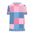 thumbnail image 4 of Atogsazn Women Waffle Colorblock Shirt Denim Patchwork Casual Short Sleeve Pullover T-shirt Crew Neck Tops Outfit 02-Pink S Fashion, 4 of 5