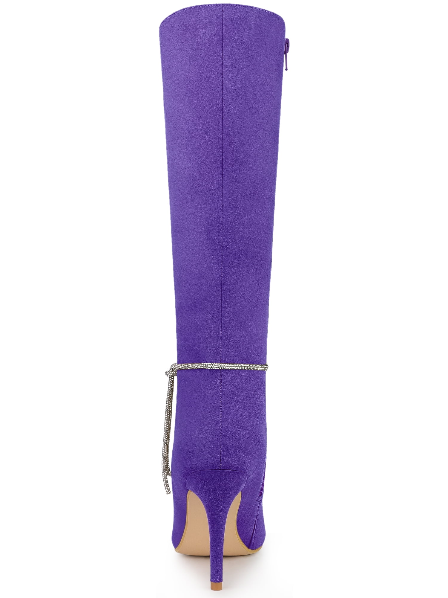 DARING DIVA Women's Rhinestone Chain Pointed Toe Stiletto Heels Boots Dark Purple 9