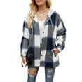 thumbnail image 2 of KOMOO Women Plaid Flannel Hooded Jacket Long Sleeve Drawstring Plaid Long Jackets Fall Winter Warm Coat, 2 of 5