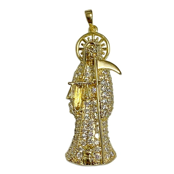 Nuestra Señora de La Santa Muerte Hip Hop Pendant Iced Charm Flooded Out 14K Gold Finish Small 2" Inch