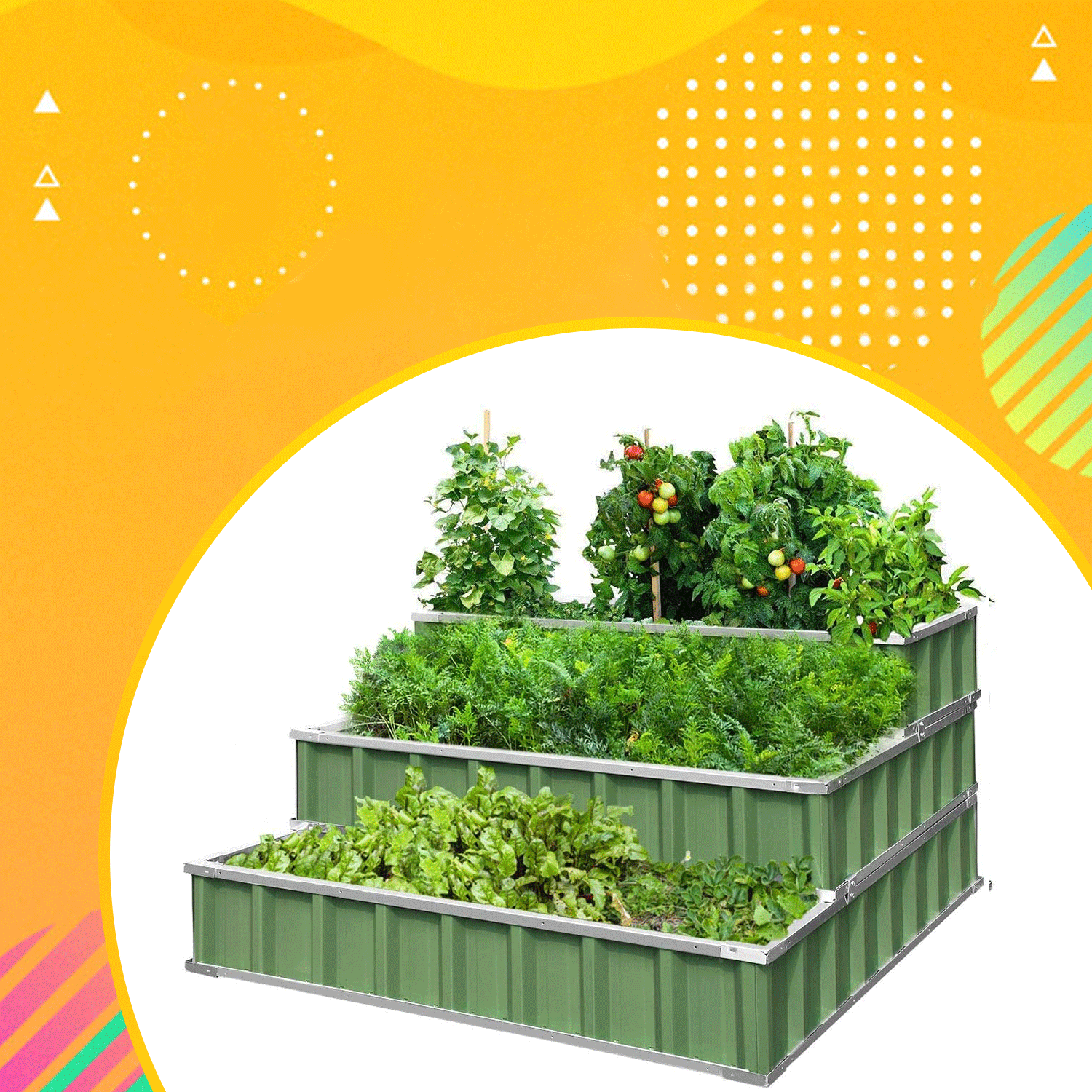 KING BIRD 3 Tiers Raised Garden Bed Dismountable Frame Galvanized Steel Metal Patio Garden