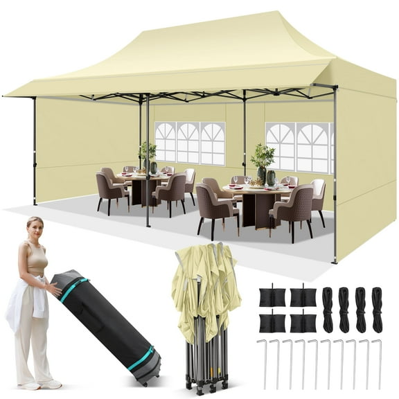 SANOPY 10X20 ft Canopy with Awning, Heavy Duty EZ Pop up Folding Canopy Tent with 2 Types of Side Walls, Rainproof&Sunproof Awning Gazebo Shelter for Shopping Mall, Market, Vendor