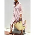 thumbnail image 4 of Women'S Shirt Dress Casual Lapel 3/4 Sleeve Button-Down Collar Slit Tie Resort Maxi Dress Pink S, 4 of 8