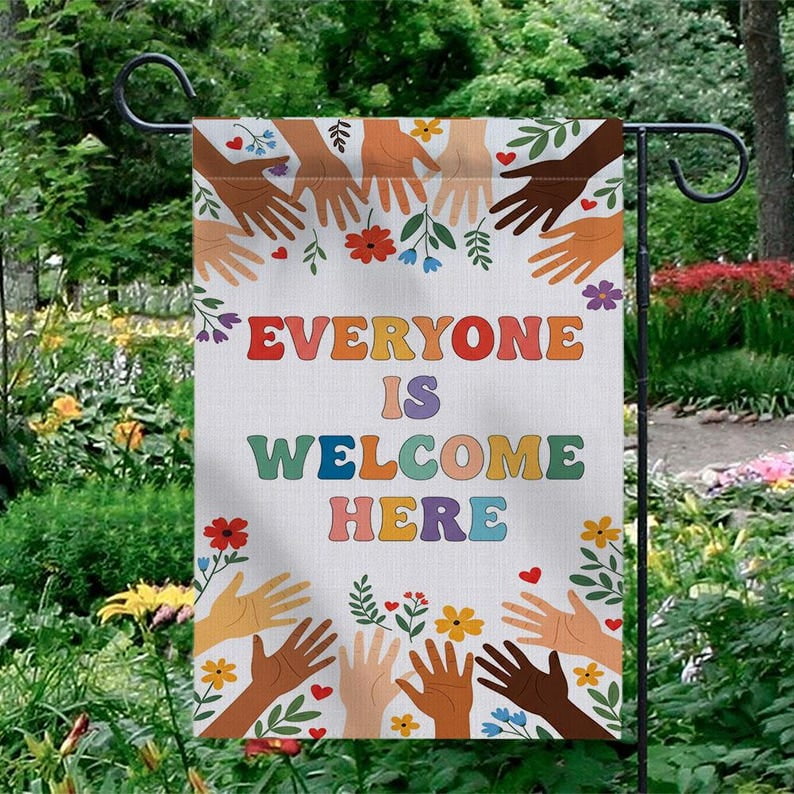 TiniDecor Everyone Is Welcome Garden Flag – 28”x40” Inclusive Yard Sign, Colorful Outdoor Decor