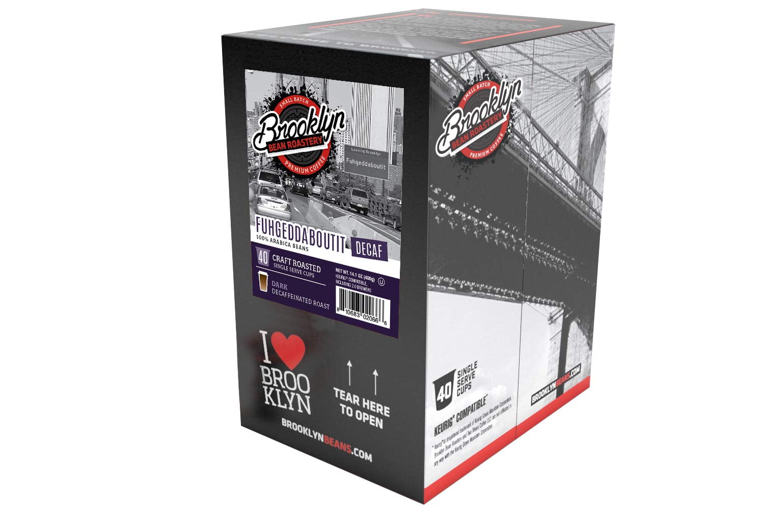 Brooklyn Bean Roastery Fuhgeddaboutit Decaf Coffee Pods for Single-Serve Coffee Brewers, 40-Pack