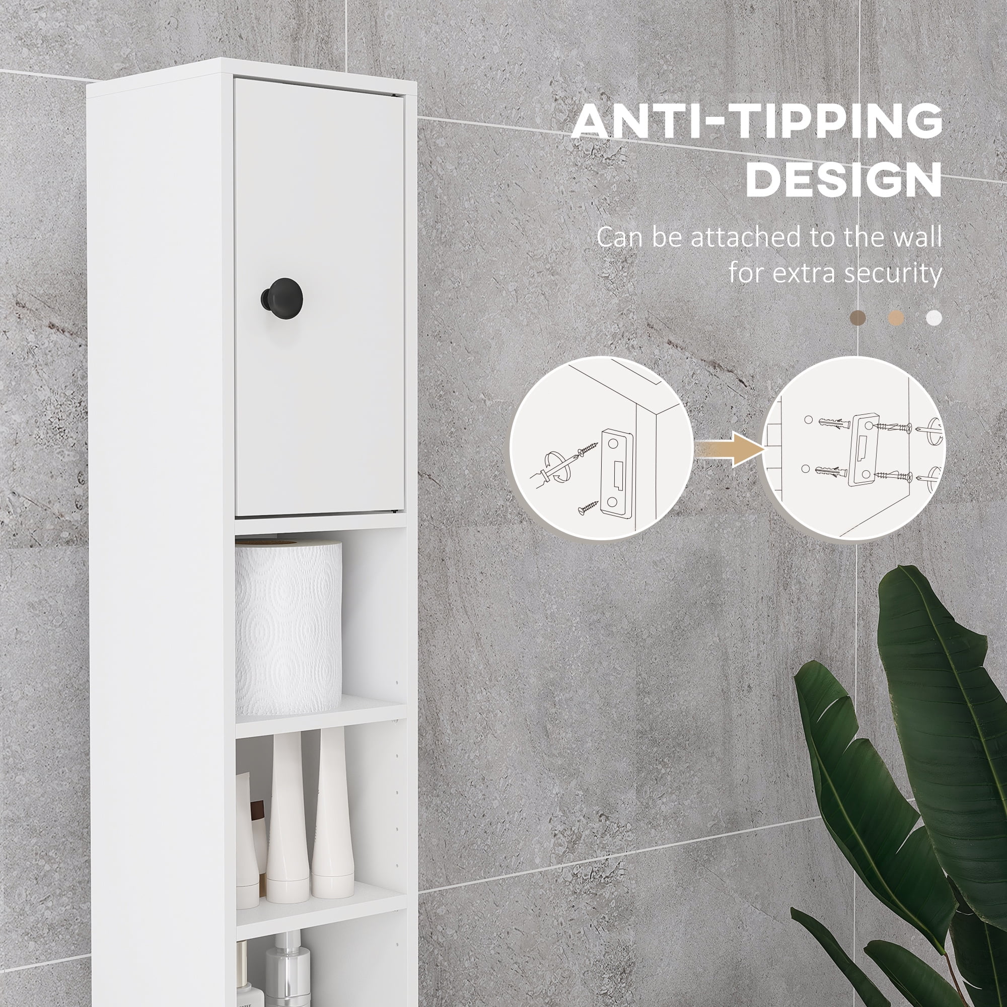 Tall Bathroom Storage Cabinet with Open Shelves & Cabinets, Adjustable Shelves, Anti-Tipping Design, Particle Board Organizer for Bathroom