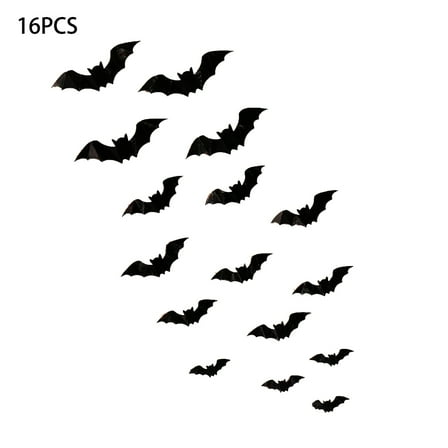 16 Pieces Black Spooky Bat Decals Halloween Window Stickers Halloween Window Decorations Stickers Halloween Wall Sticker
