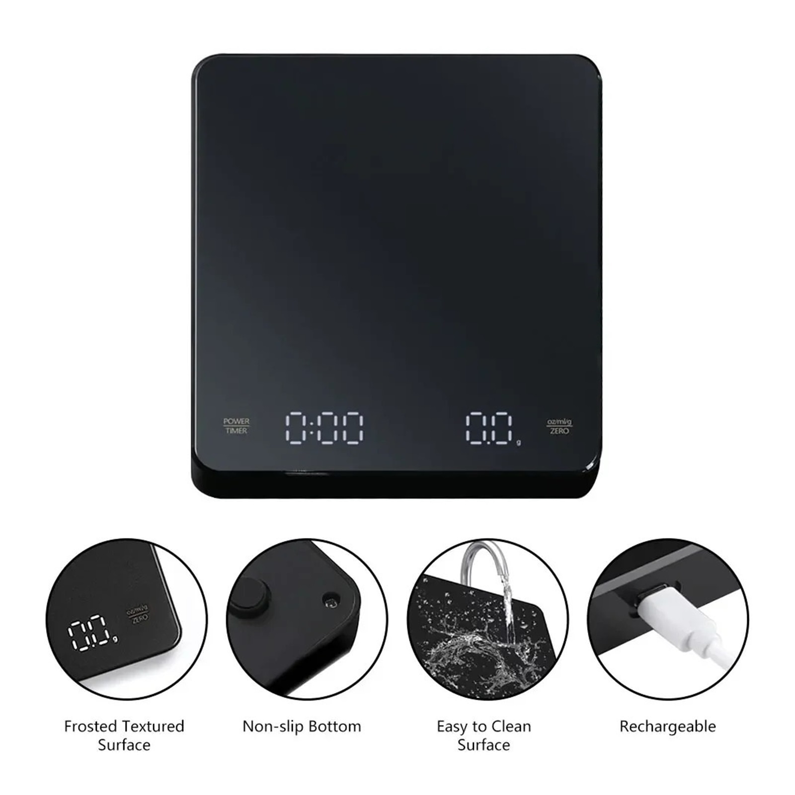 Digital Rechargeable Coffee Scale with Timer LED Screen Espresso Accuracy Measuring Kitchen Scale ,Multiple Accessories