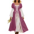 thumbnail image 2 of Women's Renaissance Medieval Dress Square Neck Flare Sleeve Maxi Gown Vintage Irish Peasant Dress Lace-up Waist Halloween Costume Cosplay Fair Festival Party Wear, 2 of 9