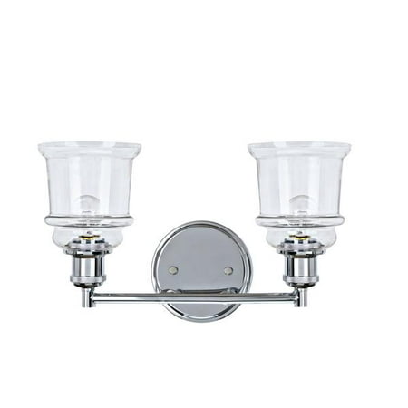 Aspen Creative 62124 Two Light Metal Bathroom Vanity Wall Fixture 14 1 2 Wide Transitional Design In Chrome With Clear Glass Shade