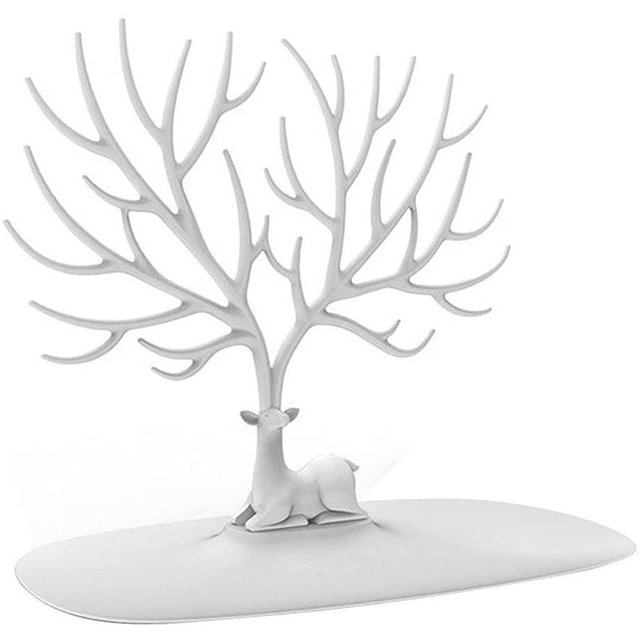 Necklace Holder, Bracelet Stand / Jewelry Organizer / Jewelry Tree, Decorative Deer Antlers, Tree Design (White)