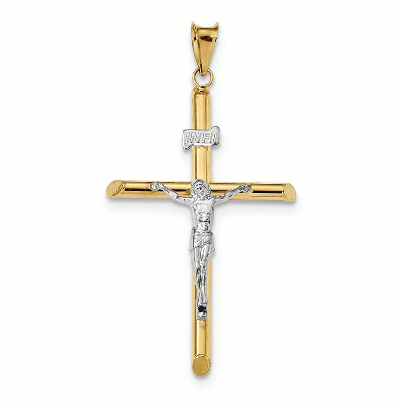 Pendant Religious - 14K Two Tone Gold Polished Jesus Crucifix Charm ...
