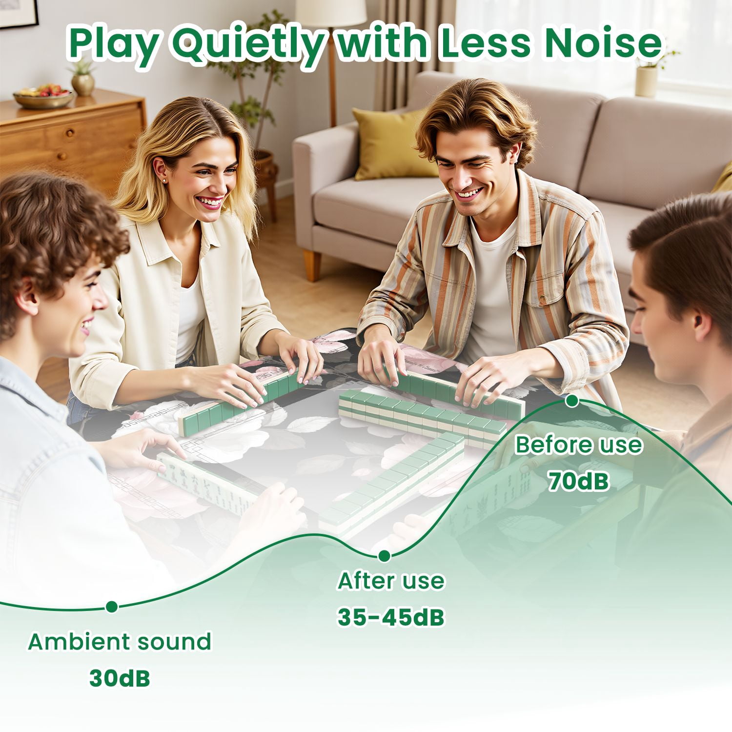 Mahjong Mat 31.5" x 31.5" Seamless pink roses Non-Slip Noise Reduction American Mahjong Tiles Table Cover for Dominoes Poker Card Board Games Gift
