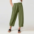 thumbnail image 2 of Cotton Capris Women Women's Solid Color Elastic Waist Stitching Straight High Waist Cropped Casual Pants Casual Pants for Women for Work plus Size A Tracksuit Business Women's Green XXL, 2 of 7