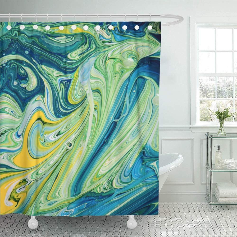 PKNMT Blue Swirl Abstract Mixed Paint Green Liquid Above Aerial