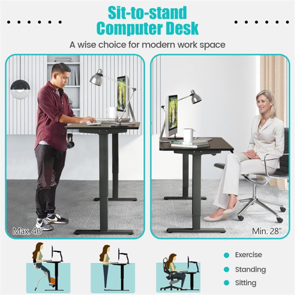 Demi Bonn Electric Height Adjustable Standing Desk with Memory Controller, Small Home Computer Desk Study Writing Table, Black