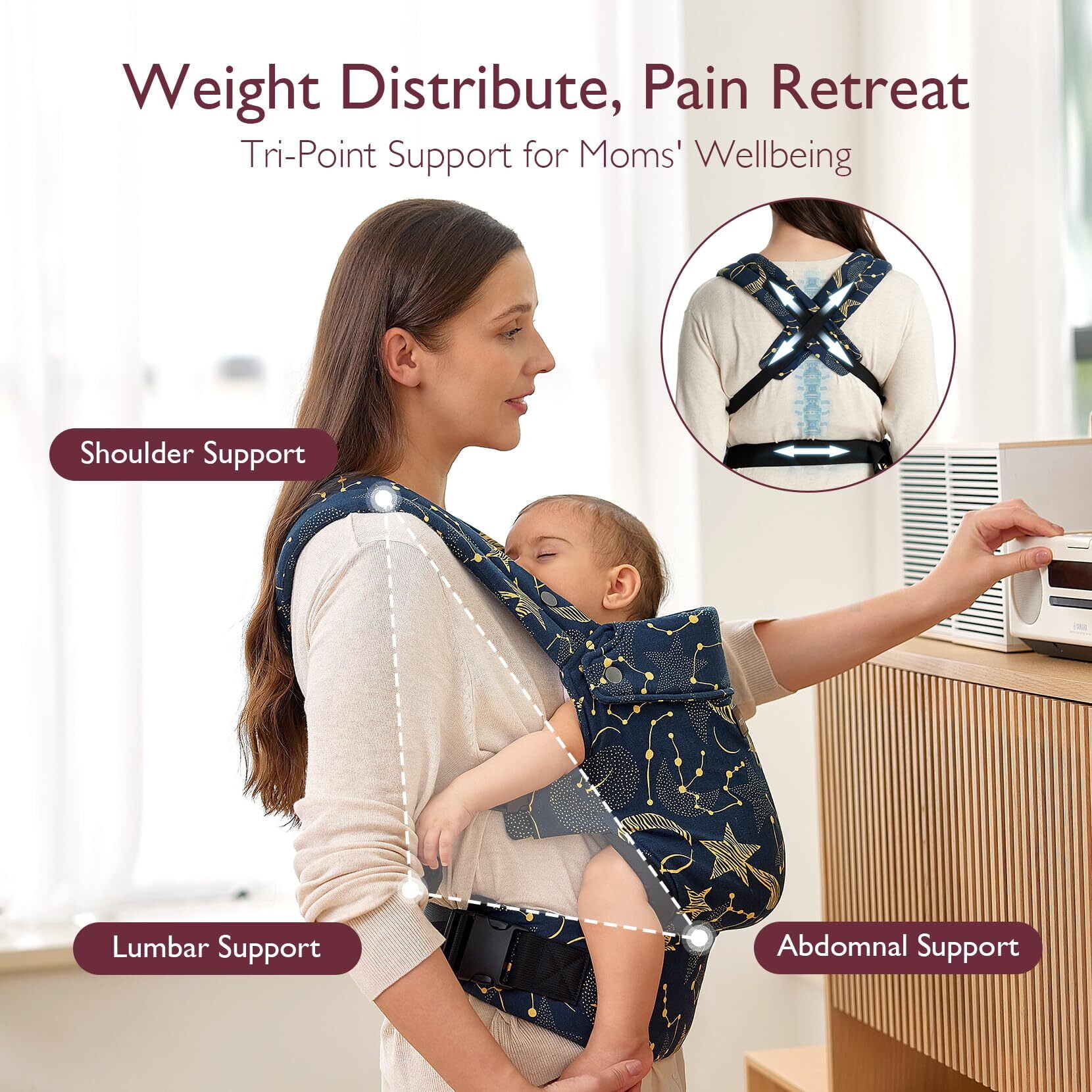 Momcozy Baby Carrier for Newborn to Toddler - Ergonomic, Comfortable and Lightweight for Babies 7-44 lbs, Easy to Wear, Hands Free, Enhanced Lumbar Support