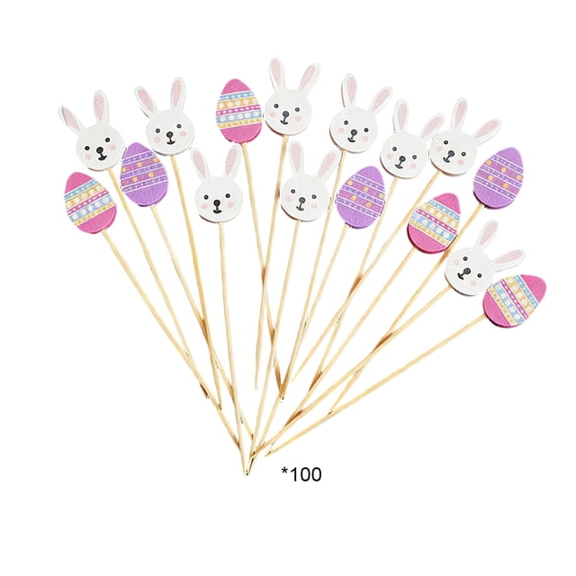 SLYNSHome 100 Pcs Easter Toothpicks Party Supplies,4.72 Inch Easter Cocktail Picks for Appetizers Long Bamboo Toothpicks Party Decor