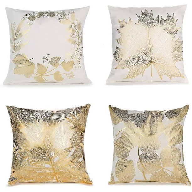 4 unidades de fundas de almohada estampadas en caliente de 45x45cm, funda de cojín con patrón de hoja, funda de cojín para sofá cama, sala de estar dormitorio, 45*45cm Feliz Sencillez
