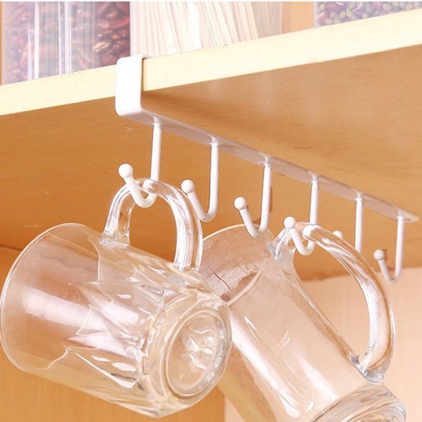6 Hooks Cup Holder,Hang Kitchen Under Shelf Storage Rack
